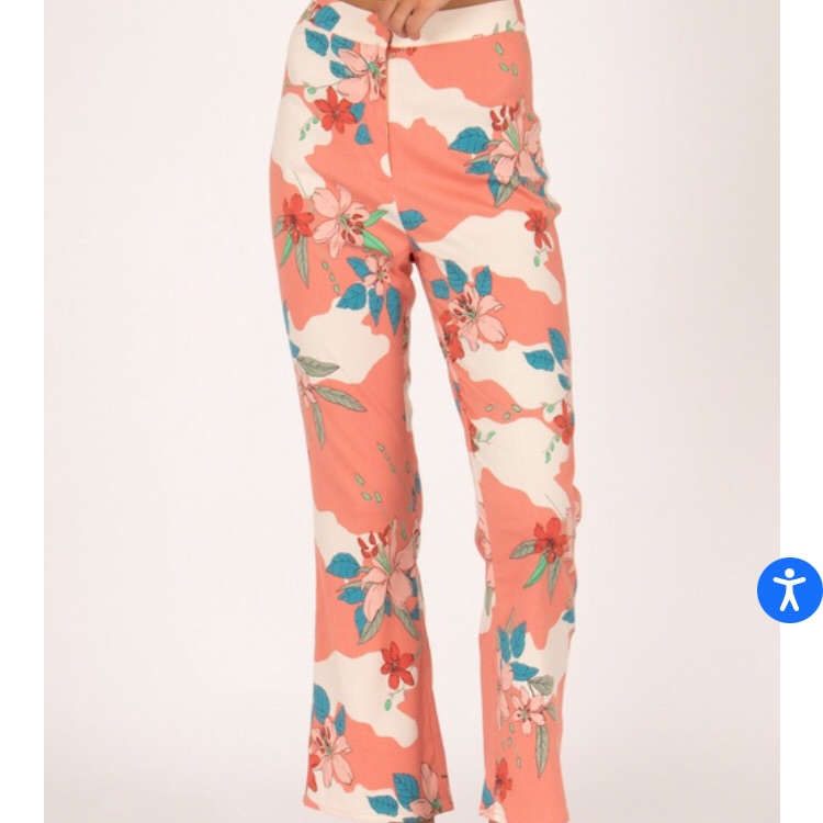 Amuse Society High Waisted Hawaiian Coral Flower Print Resort Pant Large